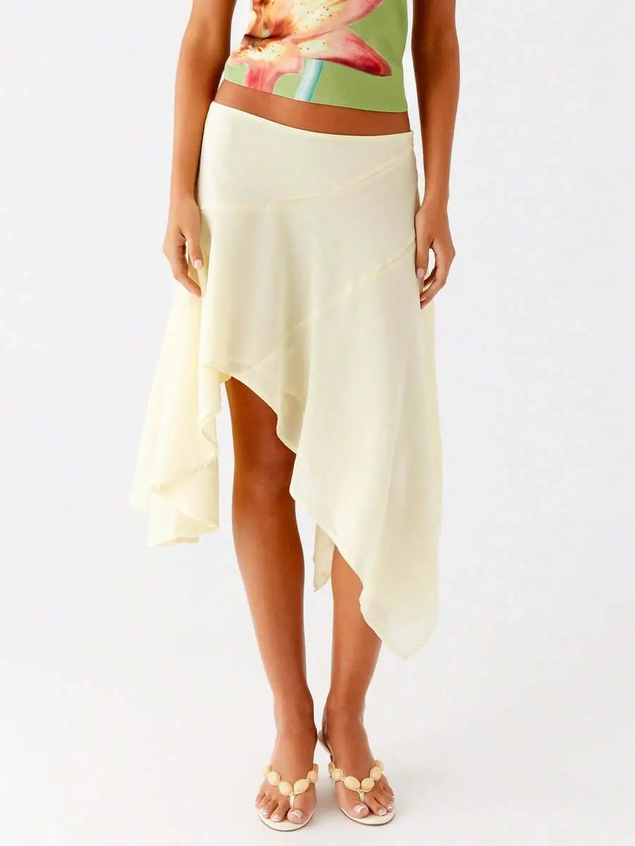 KOOZ Chiffon Midi Skirts, Floral/Animal Print Flowy Handkerchief Hem Skirts, Casual Summer Beach Cover Up