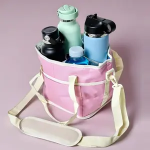 Insulated Cup Caddy Tote Bag with Adjustable Shoulder Strap and Multi-Pocket Dividers, Portable Drink Carrier for Outdoor Picnics, Beach Trips, Tailgating, and Daily Commute Delivery Services