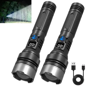 Rechargeable LED Flashlight (2-Piece Set) - Ultra Bright, Zoomable, 5 Lighting Modes, Suitable for Emergency Power Outages, Outdoor Camping