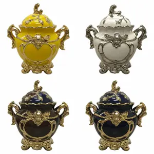 Premium Ceramic Sopera for Orishas - Elegant Gold/Silver Accents, Traditional Design, Ideal for Santeria/Yoruba Altars, Multiuse for Oshun, Yemaya, Obatala, Shango