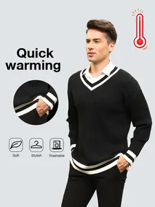 Alimens & Gentle Unisex Men's long-sleeved Warm V-neck contrast color pullover [Clearance]