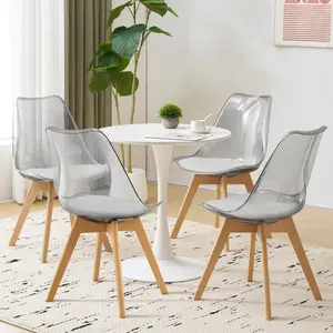 Mojay Clear Dining Chairs Set of 2-4, Modern Acrylic Dining Chair Transparent Chairs with PU Leather Cushions Seat & Wood Legs, Side Chairs for Dining Room Kitchen Restaurant Balcony (Grey)