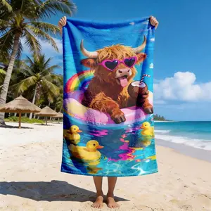 Highland Cow Pool Resort Beach Towel, Quick Drying Towel, Soft Absorbent Towel, Quick-Dry Super Soft Polyester, Multi-Use Yoga Travel Swim Camping, Large Size, Best Gift