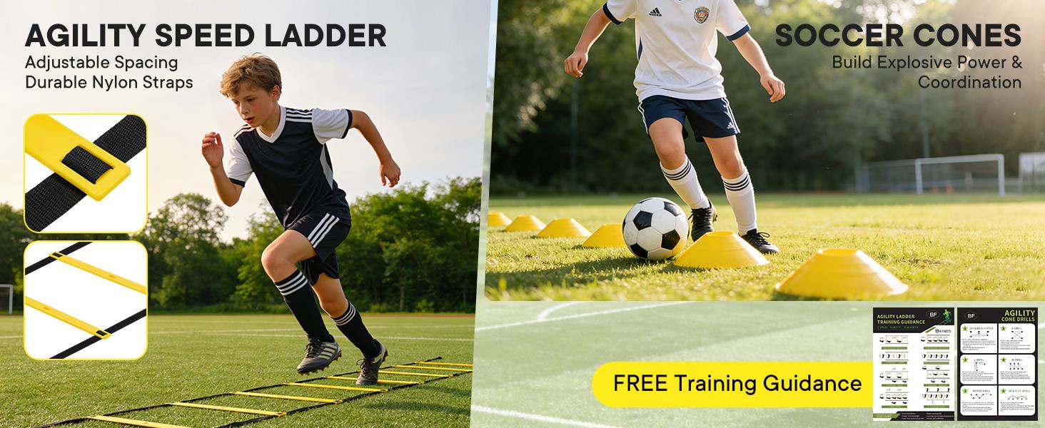 Agility Ladder Training Set with Speed Parachute, Hurdles, Cones, Jump Rope, Athletic Speed & Coordination Workouts Equipment, Athlete Training, Performance Training