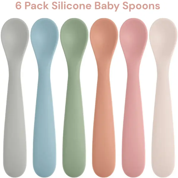 6 Pack Silicone Baby Spoons Self Feeding 6 Months+, BPA Free Soft Tip Feeding Utensils Mother Gift Birthday Gift