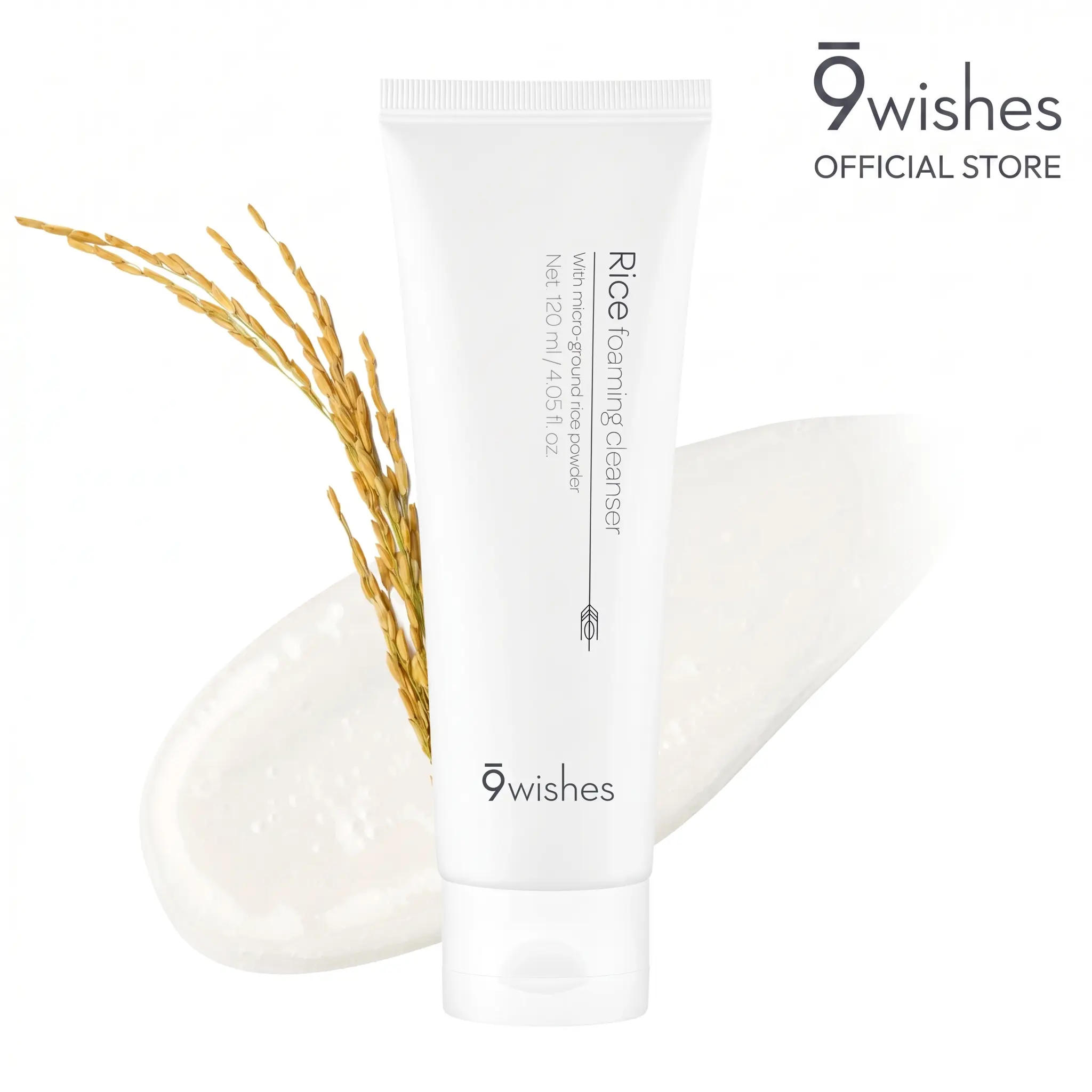 9 wishes Rice Foaming Cleanser - Korean Skin Care Facial Cleanser & Face Wash, Gentle Hydrating Cleanser for Sensitive Skin, Non Stripping Pore Cleansing Face Wash - 120ml / 4.05 fl.oz.