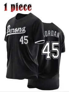 Men's 45 Black Embroidery Button Front Western Baseball Jersey, Regular Fit Casual Short Sleeve V Neck Baseball Top for Daily Wear, Men's Clothes for All Seasons, Jersey Tee, Jersey Shirt, Jersey Tops
