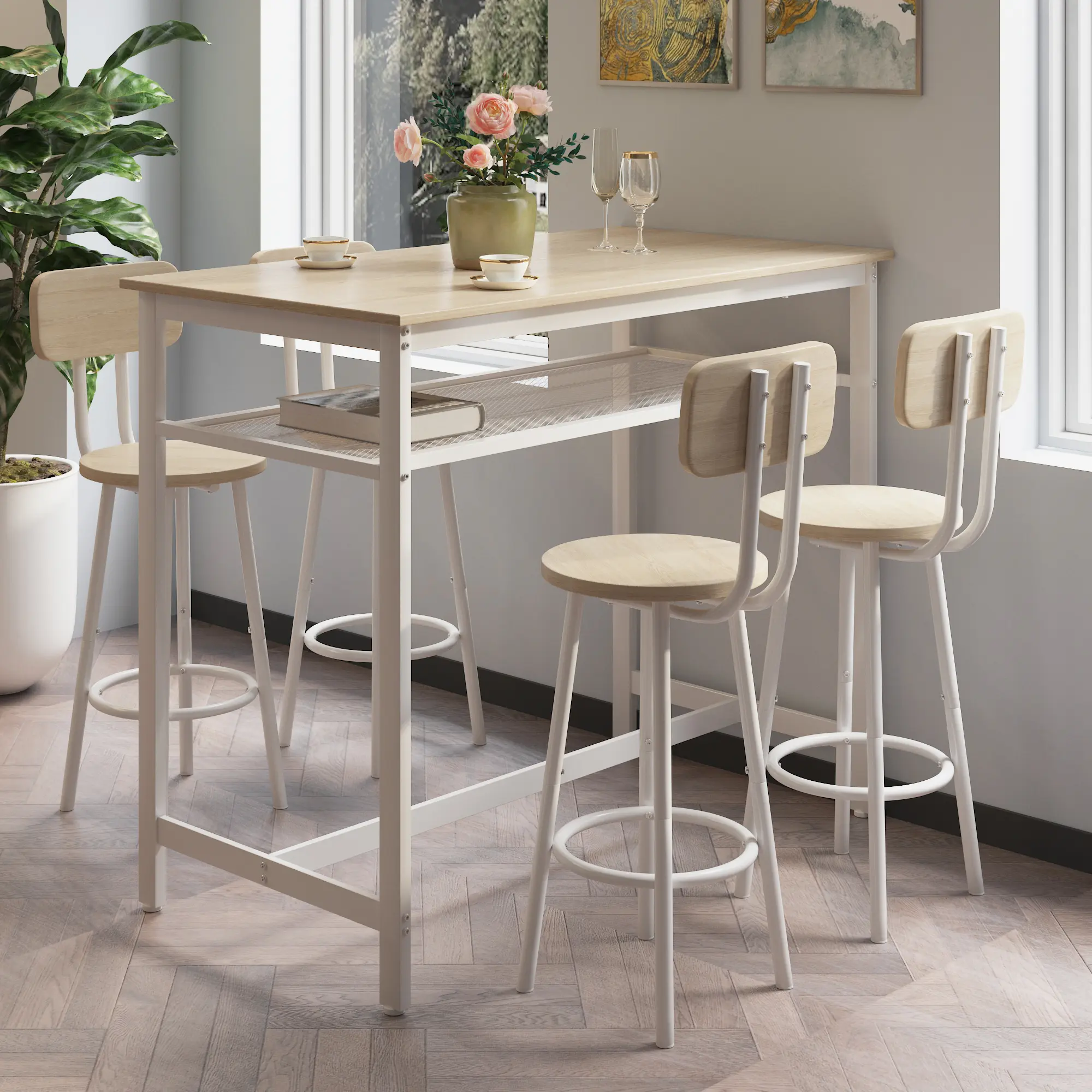 Bellemave 5-Piece Modern Counter Height Dining Room Set, Sturdy MDF+Metal Counter Table with 4 Bar Chairs, Quick-Assembly Compact Small-Footprint Indoor Furniture Set for Small Spaces, Dining Table Set Of 4, Five-Piece Bar Sets