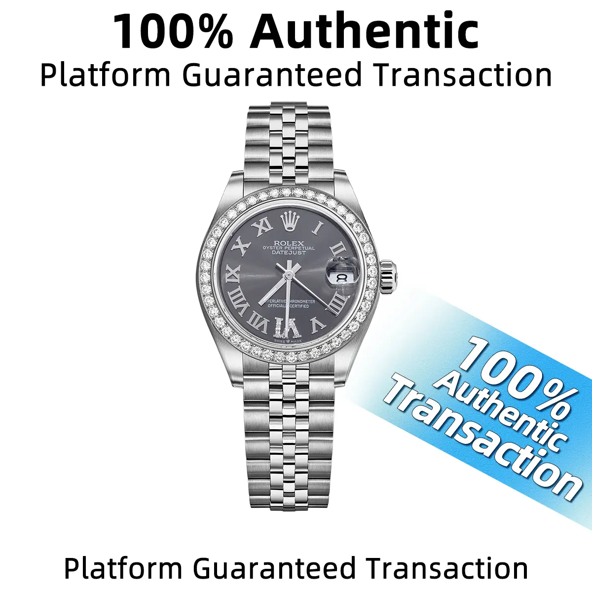 Rolex 68274 Automatic 31mm Ladies' Watch with Dark-Gray Dial Two-Tone Finish & Diamond Accents WHP039662
