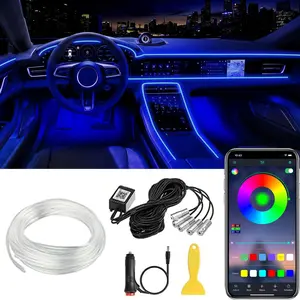 Interior Car LED Strip Lights APP Control, 5 in 1 RGB 16 Million Colors Ambient Lighting Kit with 236 inches Fiber Optic, Music Mode Inside Car Lighting Decorations, Car Accessories