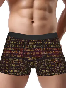 BIIHUDU Ancient Egyptian Hieroglyphics Print Briefs - Stretchy Polyester Underwear for Men, Black with Golden and White Desig, Undergarments