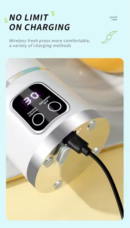10 Blades Portable Fruit Juicer 450ml Capacity 3 Gears USB Rechargeable Blender Ice Crusher for Smoothies Ice Making