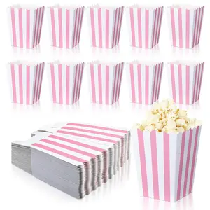 48Pcs/Set Pastel Pink Popcorn Boxes,Small Large Pink and White Striped Paper Popcorn Bags,Candy Containers for Birthday Party Favor Supplies Christmas Gifts,DIY Hand Tools Kits