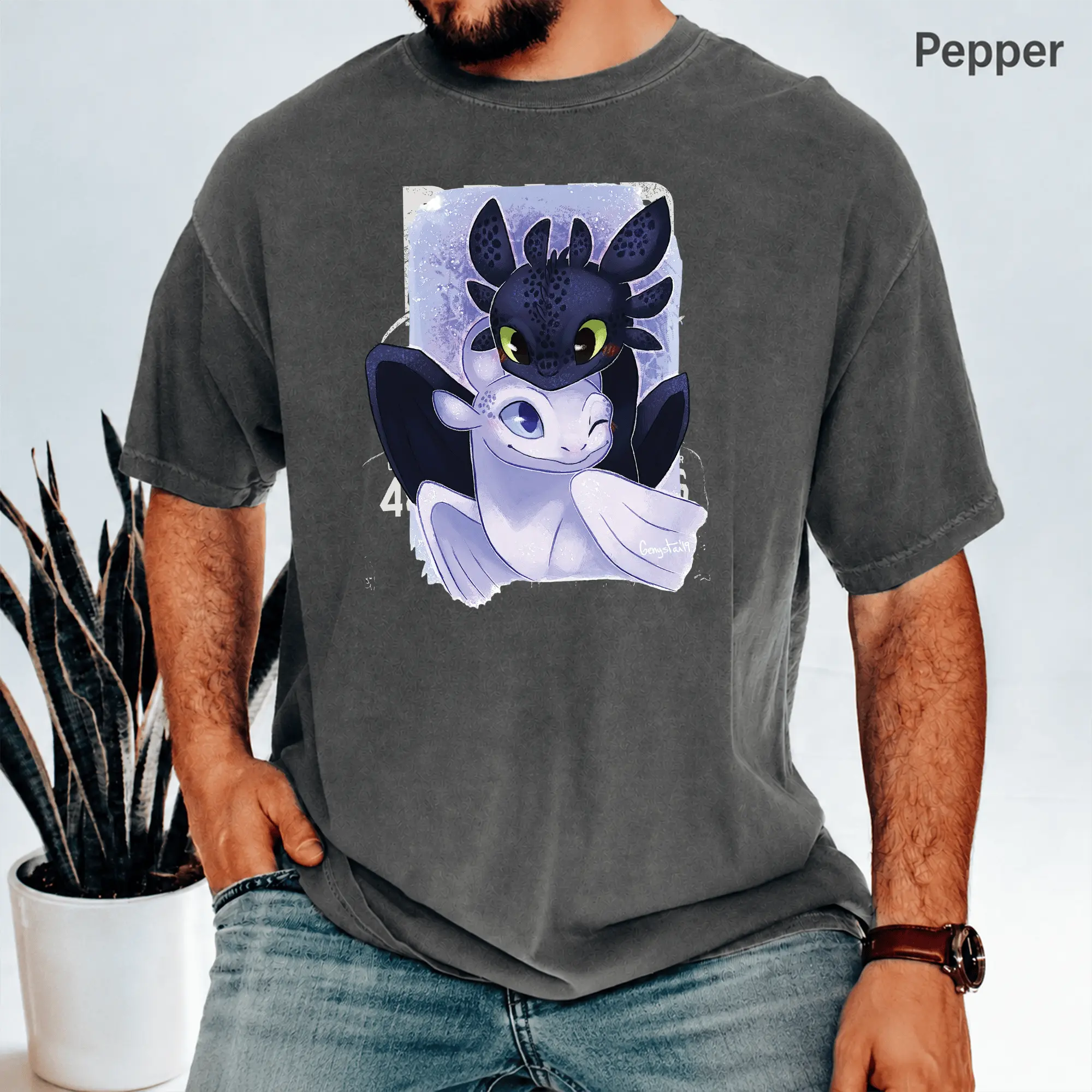 Men's How To Train Your Dragon Graphic T-Shirt, Casual Crewneck Shortsleeve Top in 100% Cotton with a Toothless & Light Fury Couple Design