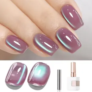 15ML Ice Glass Cat Eye Gel Polish with Magnet Holographic Glitter Shimmer Translucent Sheer Color Salon Soak Off Magnetic Nail at Home