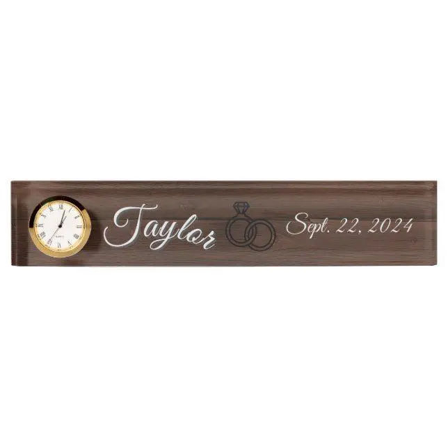 Wedding Date Desk Nameplate, Personalized Anniversary Gift, Custom Name Plaque, Rustic Table Sign, Desk Accessories, Home Decor