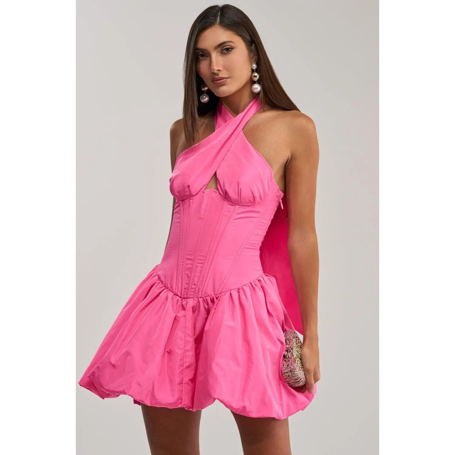 OUT AND ABOUT NYLON MINI DRESS IN NEON PINK