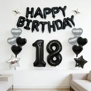 29-Piece Black & Silver Aluminum Foil Balloon Set, Perfect for Birthdays, Spring Events, Outdoor Parties, Weddings, Anniversaries, Holidays