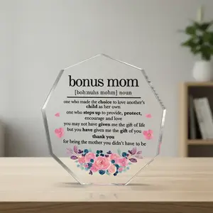 Flower & Letter Pattern Acrylic Plaque, 1/9 Counts Creative Mom/Family Themed Desktop Decorative, Encouragement Birthday Gift for Mom, Floral Decoration Items, Desk Signs Ornament