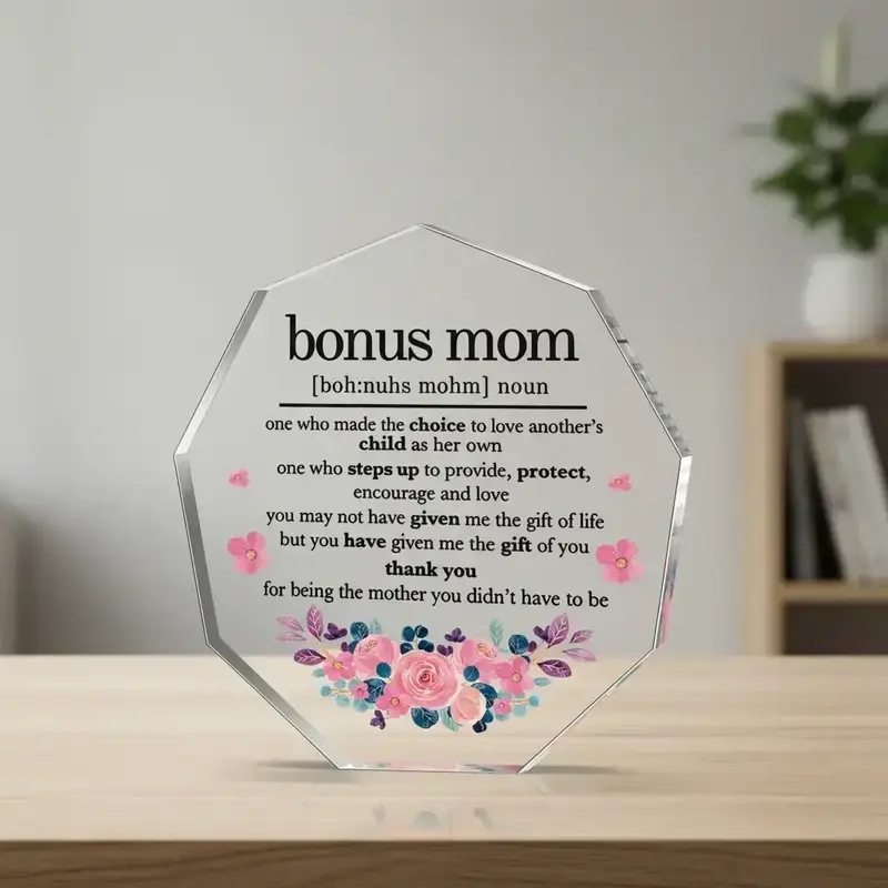 Flower & Letter Pattern Acrylic Signage Plaque, 1/9 Counts Creative Mom/Family Themed Desktop Decorative, Encouragement Birthday Gift for Mom, Floral Decoration Items, Desk Signs Ornament