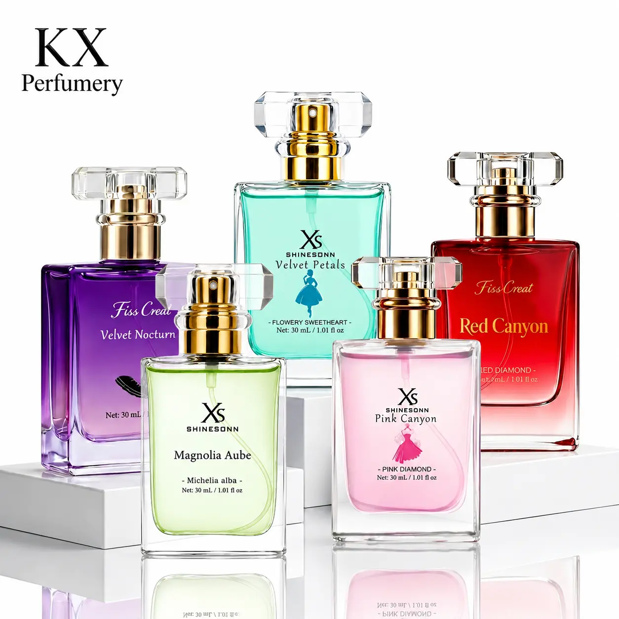XS SHINESONN 5-Piece Perfume Set for Women – Red Canyon, Velvet Nocturne, Pink Canyon, Velvet Petals & Magnolia Aube Eau de Parfum, Long-Lasting Floral, Citrus & Gourmand Scents, Gift Set for Her