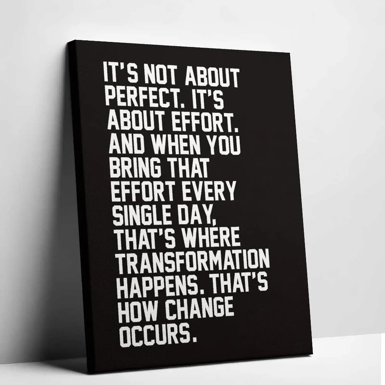 Inspirational "It's About Effort" Motivational Workout Quote Canvas Print - Frameless Hangable Artwork for Walls, Black & White Home Gym Decor Poster, Fitness Motivation