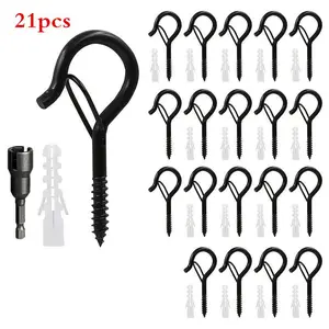 Outdoor Windproof Screw Hooks, 20pcs/set Outdoor Windproof Screw Hooks with Safety Buckle, Ceiling Hooks for Hanging String Lights Potted Plants