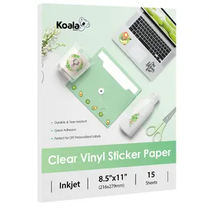 Koala Waterproof Clear Vinyl Sticker Paper for Inkjet Printers 8.5x11 Inches High-Quality Adhesive DIY Labels Decals Crafts 15 Sheets, DIY Craft Paper