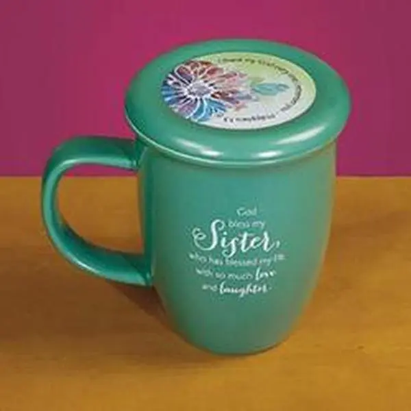 Cathedral Art-DBA Abbey Gift Clay Stoneware Single Mug - Grace Outpoured Sister Interior, Heat Resistant, Coaster Lid Included, Green & Light Green Kitchen Drinkware Gift Item