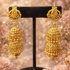 Golden Color Jhumki Earrings - Intricate Design, Elegant and Timeless Accessory for Any Occasion