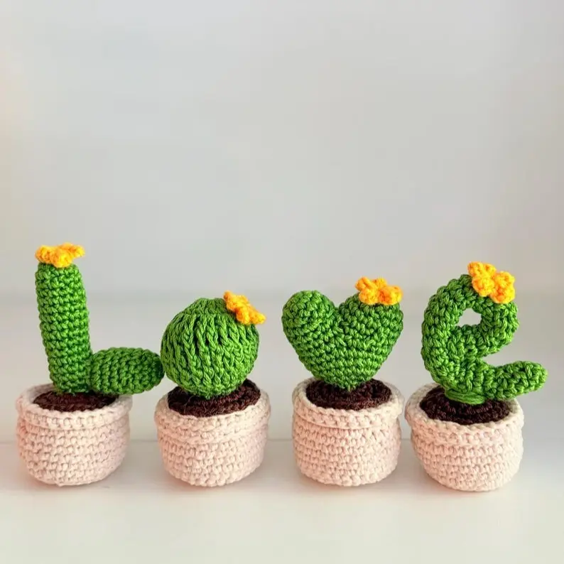 Crochet cactus set, Mini handmade crochet cactus pot, Cute gift for plant lovers, gift for friends and loved ones