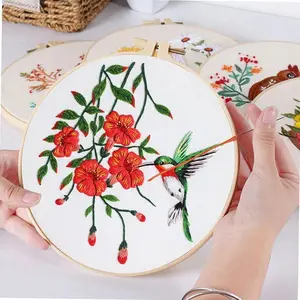 Bird Embroidery Kit DIY Needlework Free Happy Needlecraft for Beginner Cross Stitch Artcraft Tools Punch Needle Hoop Ring