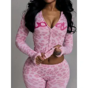 Women's Fall Fashion Hooded Camo Print Long Sleeve Sporty Slim Fit Pants Set, Casual Two-Piece for Ladies, Sports Clothing Set