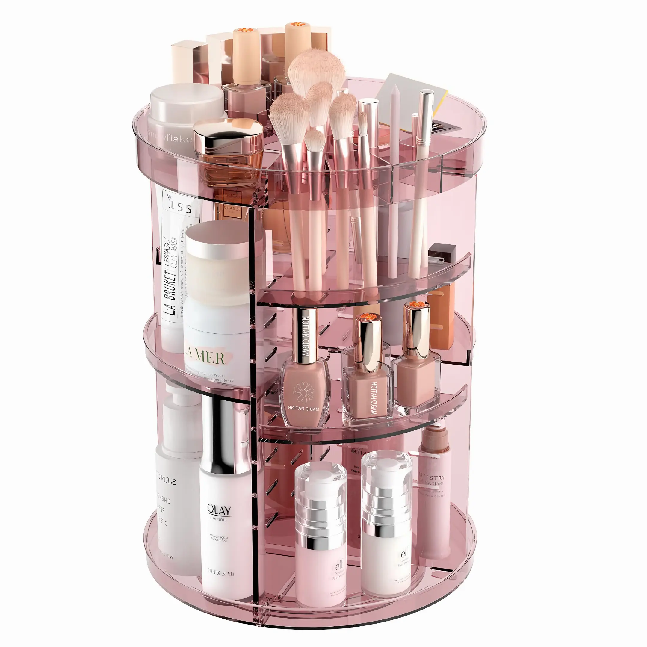 [New Deal] 360 Rotating Makeup Organizer and Storage , 8 Adjustable Layers Skincare Organizer, Cosmetic Shelf for Vanity Bathroom Countertop Racks Boxes, Round, Compartments