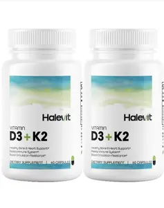 Halevit Vitamin D3+K2 with BioPerine | Third Party Tested | 5000 IU Optimal Calcium 100 mcg of Vitamin K2 Immune Health Supplement Healthcare Edible