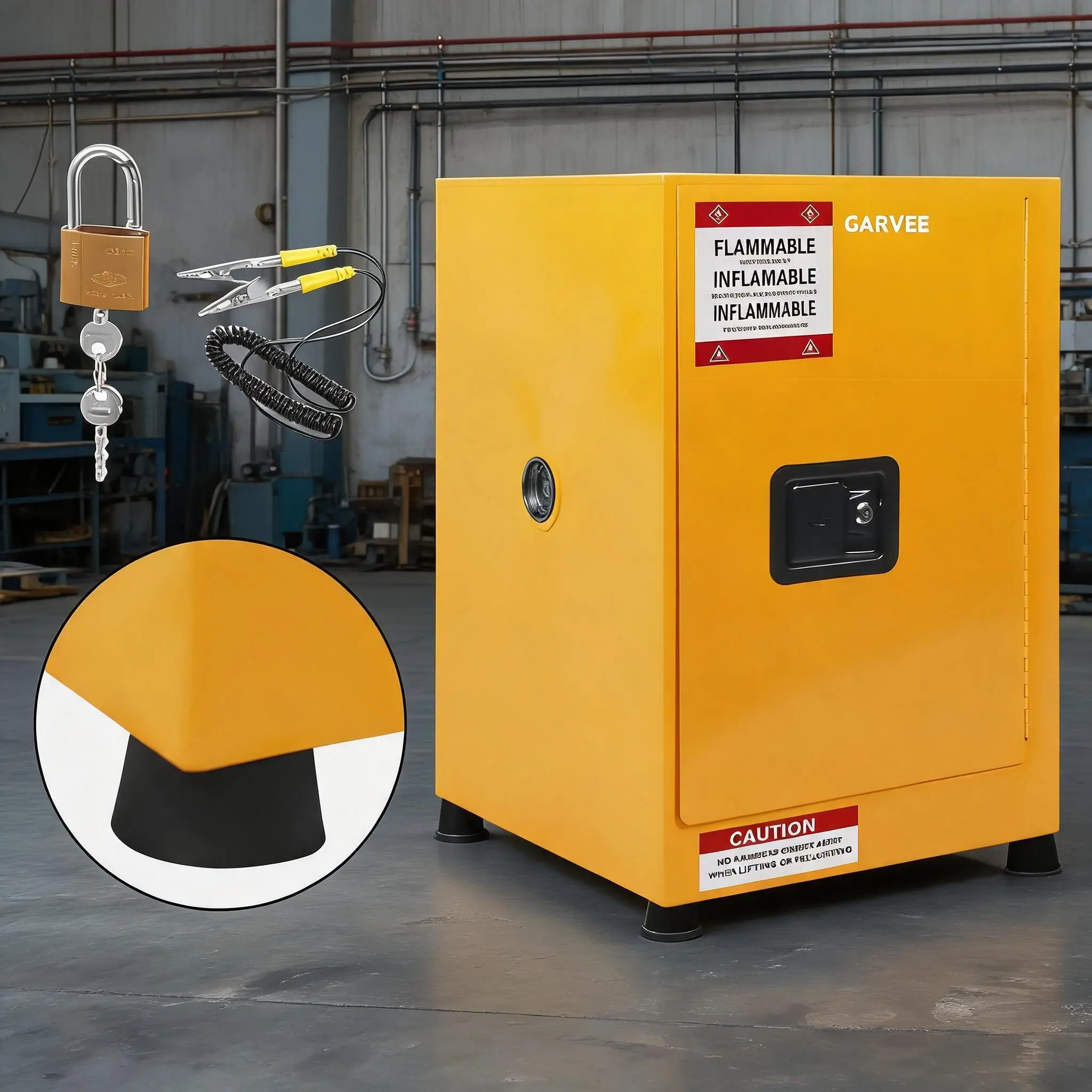 GARVEE Flammable Safety Cabinet, 17"x17"x18" Fireproof Storage Cabinet with ESD Grounding, Leak-Proof Sump, Lockable for Flammable Liquids/Paint/Gasoline, Yellow