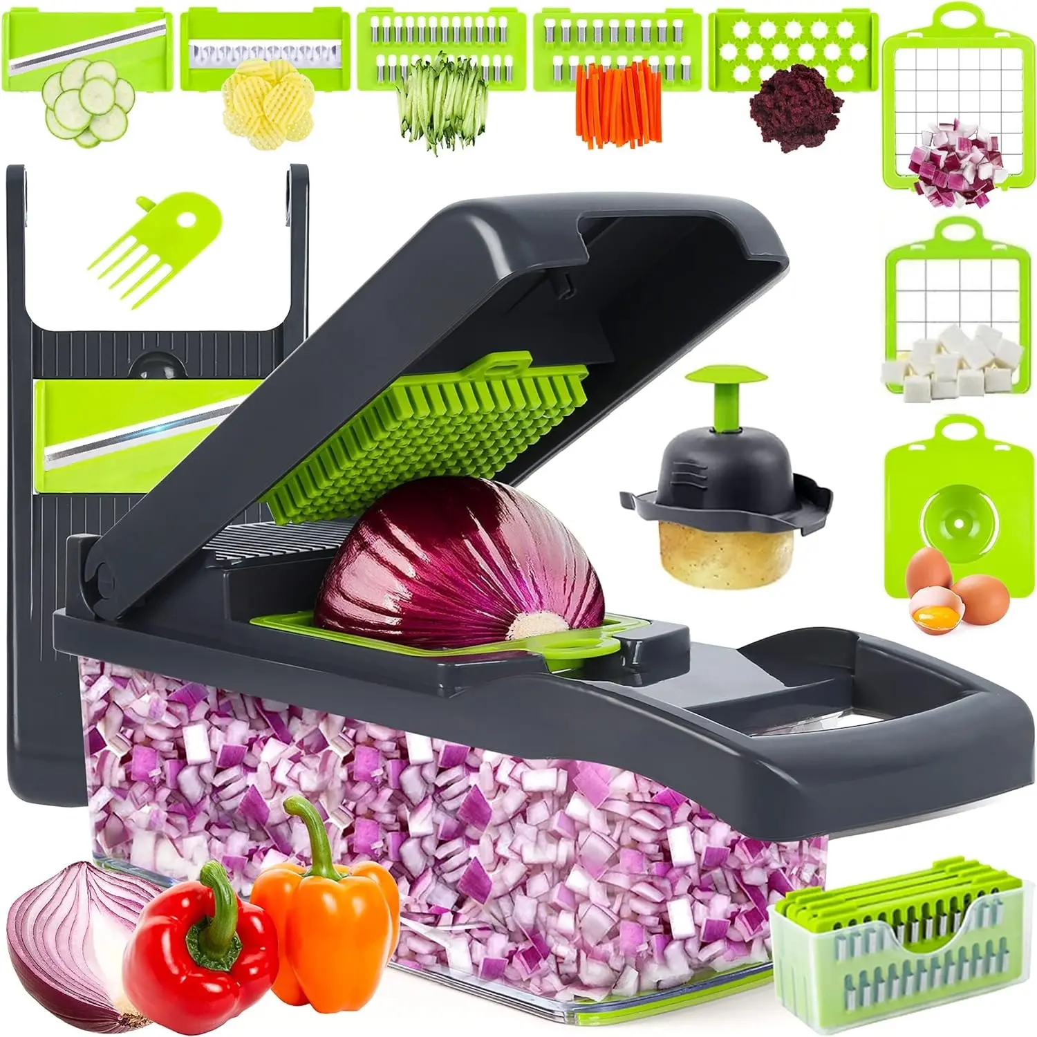 MIUVA Vegetable Chopper Onion Chopper Mandolin Slicer Pro 10 in 1 Professional Food Chopper Multifunctional Kitchen Tool with 7 Diversified Blades & Adjustable Cutter for Salads Salsa & More cooking utensils Spring Kitchen Gadgets, Mother's Day Gifts