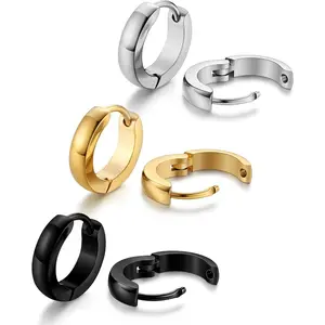 3 Pairs Stainless Steel Mens Womens Hoop Earrings Gold/Silver/Black Hoop Huggie Earrings Ear Piercings Hypoallergenic Jewelry Set 12/16/20mm