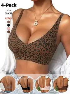 Women's Sexy Wireless Backless Bra, Fashion Design, Casual, Plain & Leopard Options, Seamless One-Piece Underwear, Comfortable Fit, All Seasons，1 Pack/2 Pack/4 Pack.