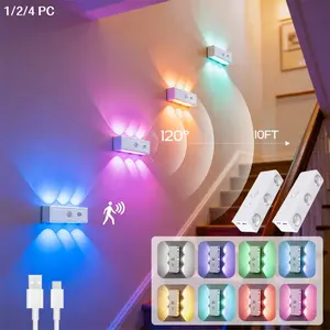 4/2/1Pc 6-Head RGB Smart Motion Sensor Night Lights, LED Motion Activated Wall Lamps, White USB Rechargeable Bedside Night Lights for Bedroom, Hallway, Stairs, and Office Ambient Lighting, Modern Style Night Lights with Durable Plastic