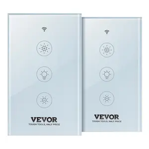 VEVOR 2PCS WiFi Smart Light Dimmer Switch, 100-250V AC Wi-Fi 2.4GHz, 15% to 85% Stepless Dimming LED Dimmable Smart Switch with Touch Panel, App Remote Control Voice Compatible with Alexa Google Home