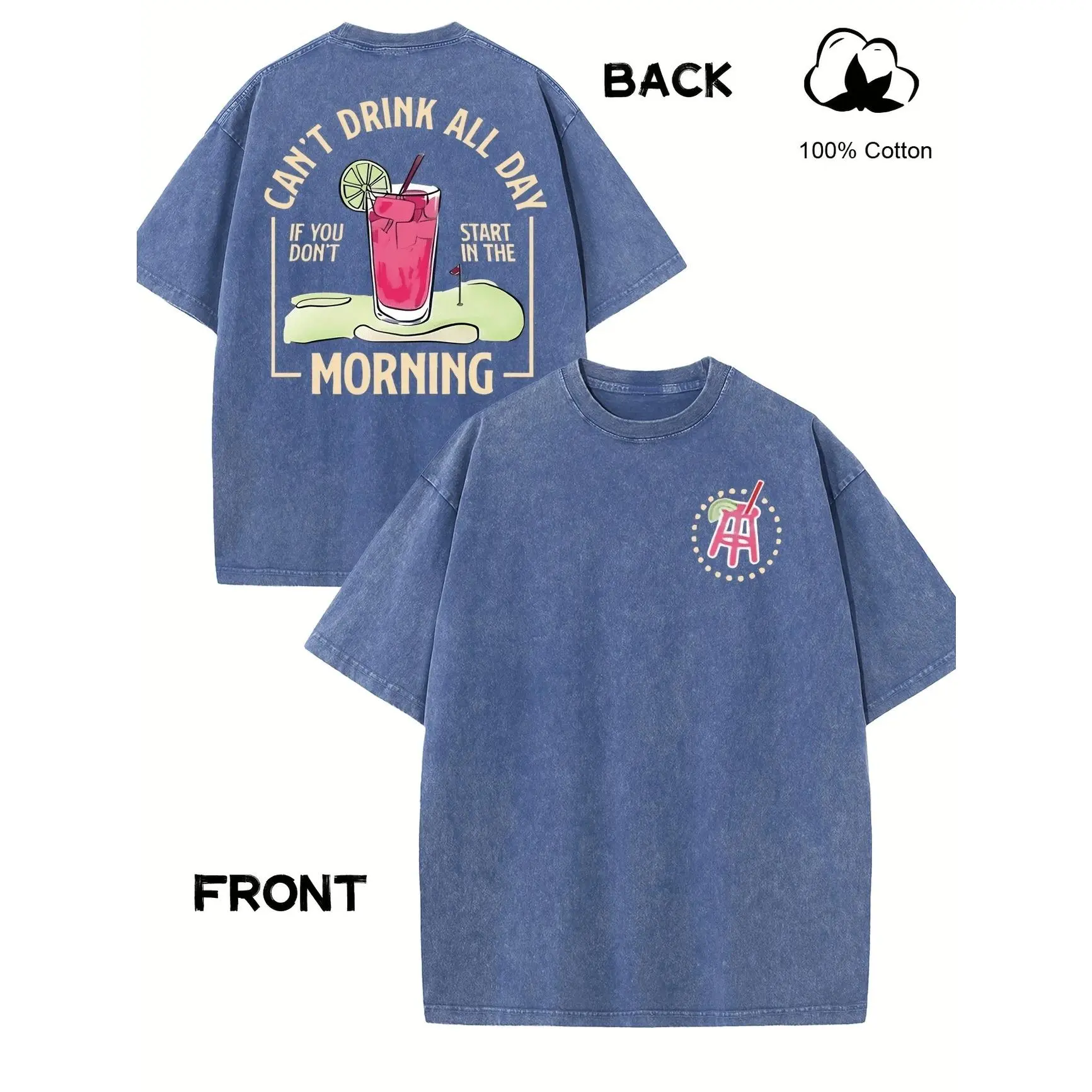Men's Retro Y2K Style "Can't Drink All Day" Double-Sided Printed Cotton T-Shirt-Black, Loose Version, Short Sleeves, Round Neck, 100% Cotton, Casual Season Shirt, Machine Washable. world tshirts book merch