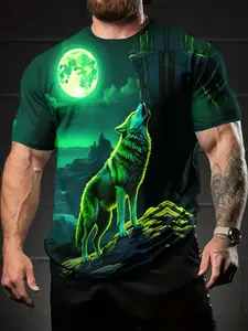 Men's 3D Digital Graphic Print T-Shirt, Cool Streetwear Shirt, Menswear, Casual Fitted Short Sleeve Round Neck, 100% Polyester, Perfect Holiday Gift for Men