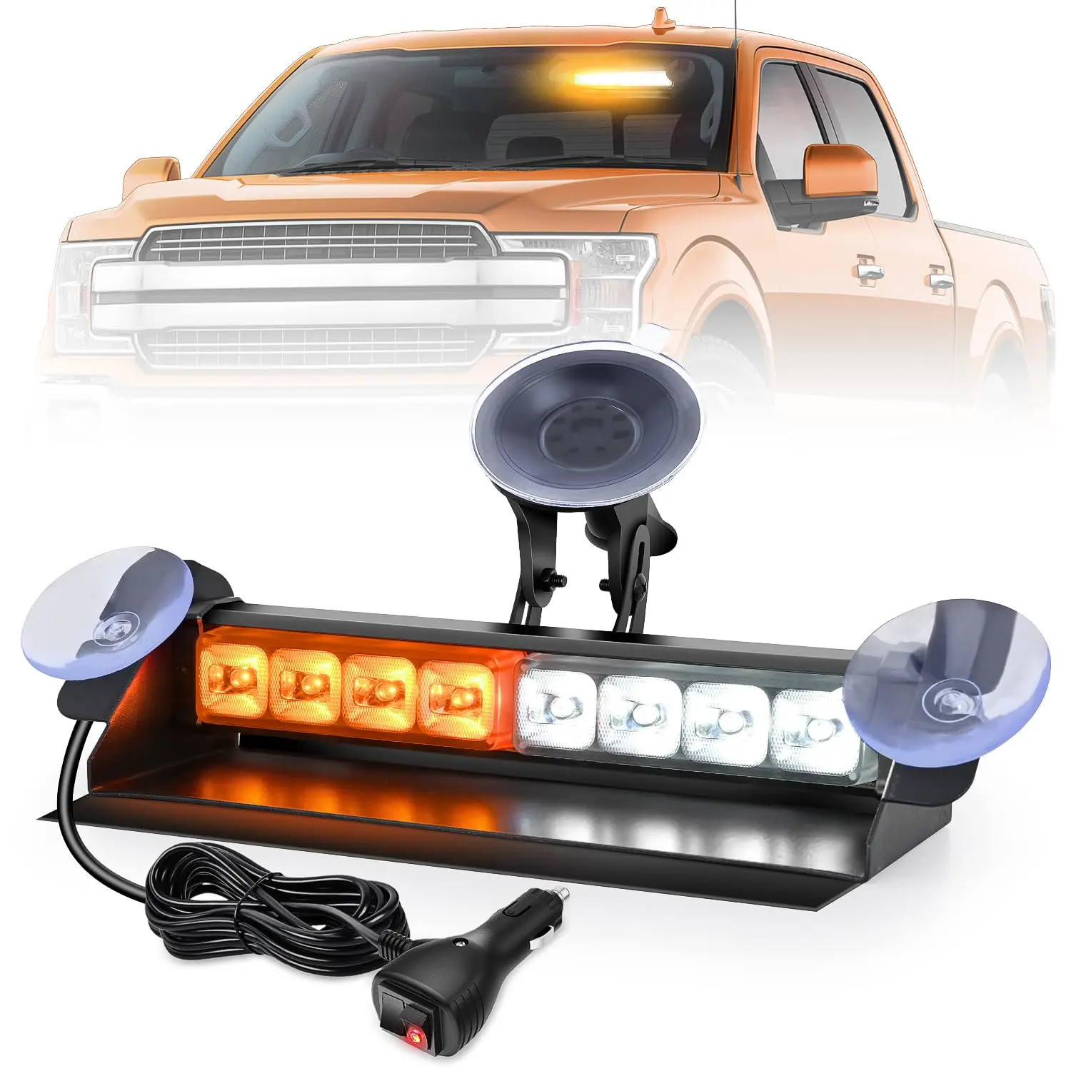 Nilight 8 LED Traffic Advisor Strobe Light Bar - Aluminum, Suction Cup Windshield Mount, 18 Flashing Modes, Built-In Memory Function, Screw-In Safety Light for Construction Utility Work Vehicles