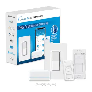 Lutron Caseta Smart Lighting Diva Smart Dimmer Multi-Location Smart Compatible LED Illuminated Rocker Light dimmer starter kit with Smart Hub Wall Plate Included