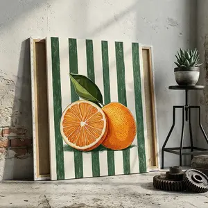 Retro Striped Orange Poster Canvas Wall Decor, Optional Frame, Suitable For Kitchen Wall Decoration, Modern Minimalist Art, Perfect Gift For Garden Lovers, Home Decoration Item, Suitable For Living Room, Entrance Hall, Bedroom, Bathroom.