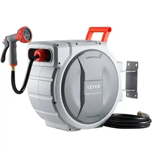 【Father's Day gift】VEVOR Retractable Garden Hose Reel, 1/2 in x 100 ft, Wall Mounted Hose Reel with 9-Function Sprayer Nozzle and 180° Swivel Bracket, Any Length Lock, Automatic Slow Rewind System, for Garden Watering