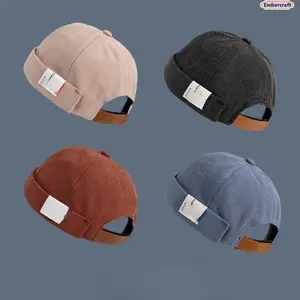 Street Hip Hop Brimless Beanie Hat, Korean Vintage Docker Cap for Men Women, Unisex Retro Skull Cap, Soft Rolled Cuff Streetwear Hat for Daily Wear, Skateboarding, Travel Casual Outfit