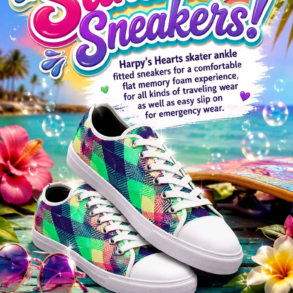"Harpy Hearts" Skater Sneakers, ankle high sneakers, designer styled Sneakers
