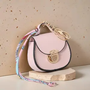Women's PU Leather Mini Key Pouch - Cute Crossbody Bag with Colorful Strap, Small Keychain Wallet for Keys, AirPods, Lipstick, Cards, Hands-Free EDC Organizer, Portable Outdoor Accessory, Mini Gifts